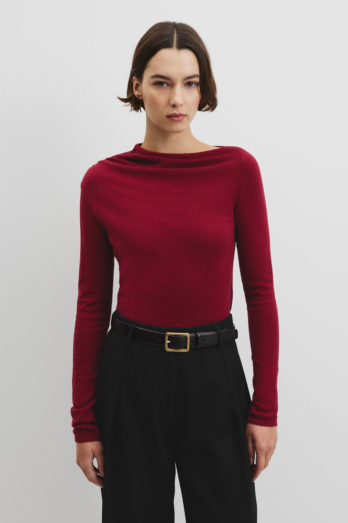 Merino Wool Blend Drape Neck Knit