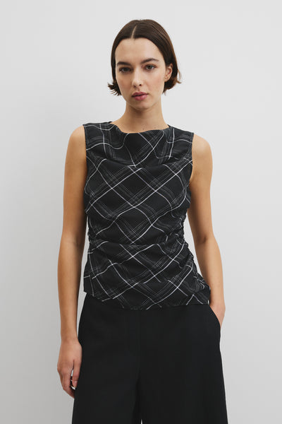Organically Grown Linen Check Ruched Linen Tank