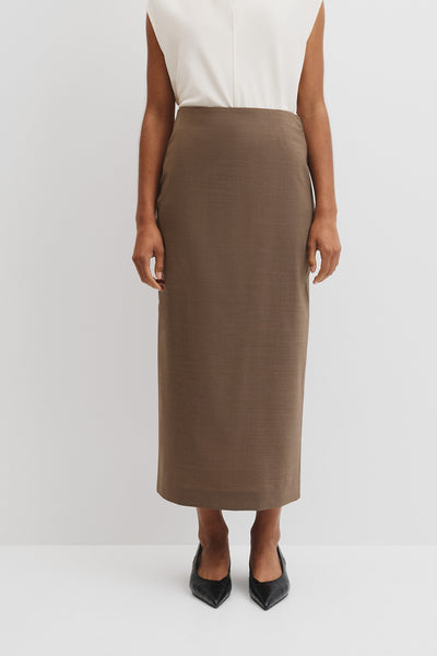 Wool Blend Midi Tailored Skirt