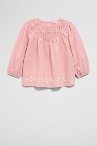 Long Sleeve Shirred Blouse
