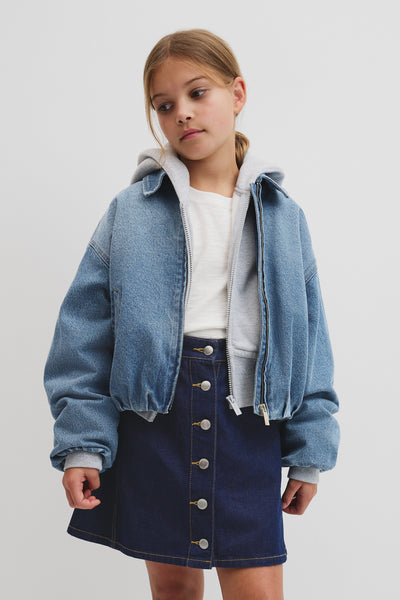 Teen Denim Pleated Bomber