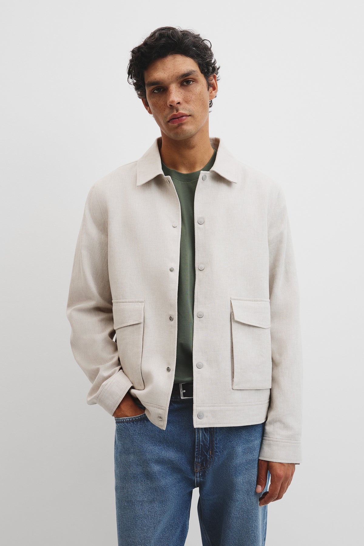Linen Cotton Blend Button Jacket