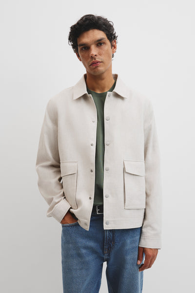 Linen Cotton Blend Button Jacket