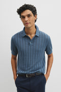 Linen Cotton Stripe Knit Polo