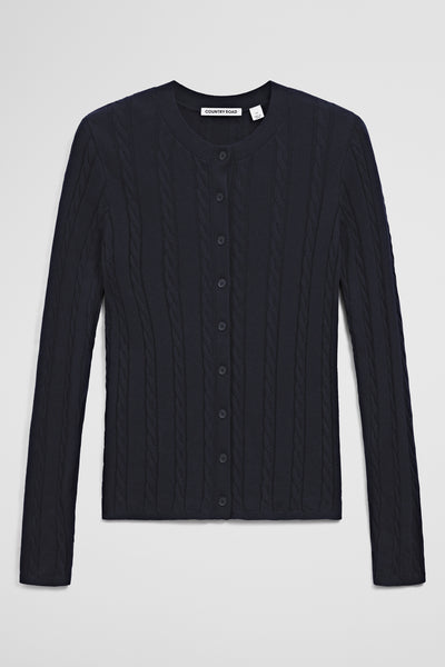 Organically Grown Cotton Blend Cable Knit Cardigan