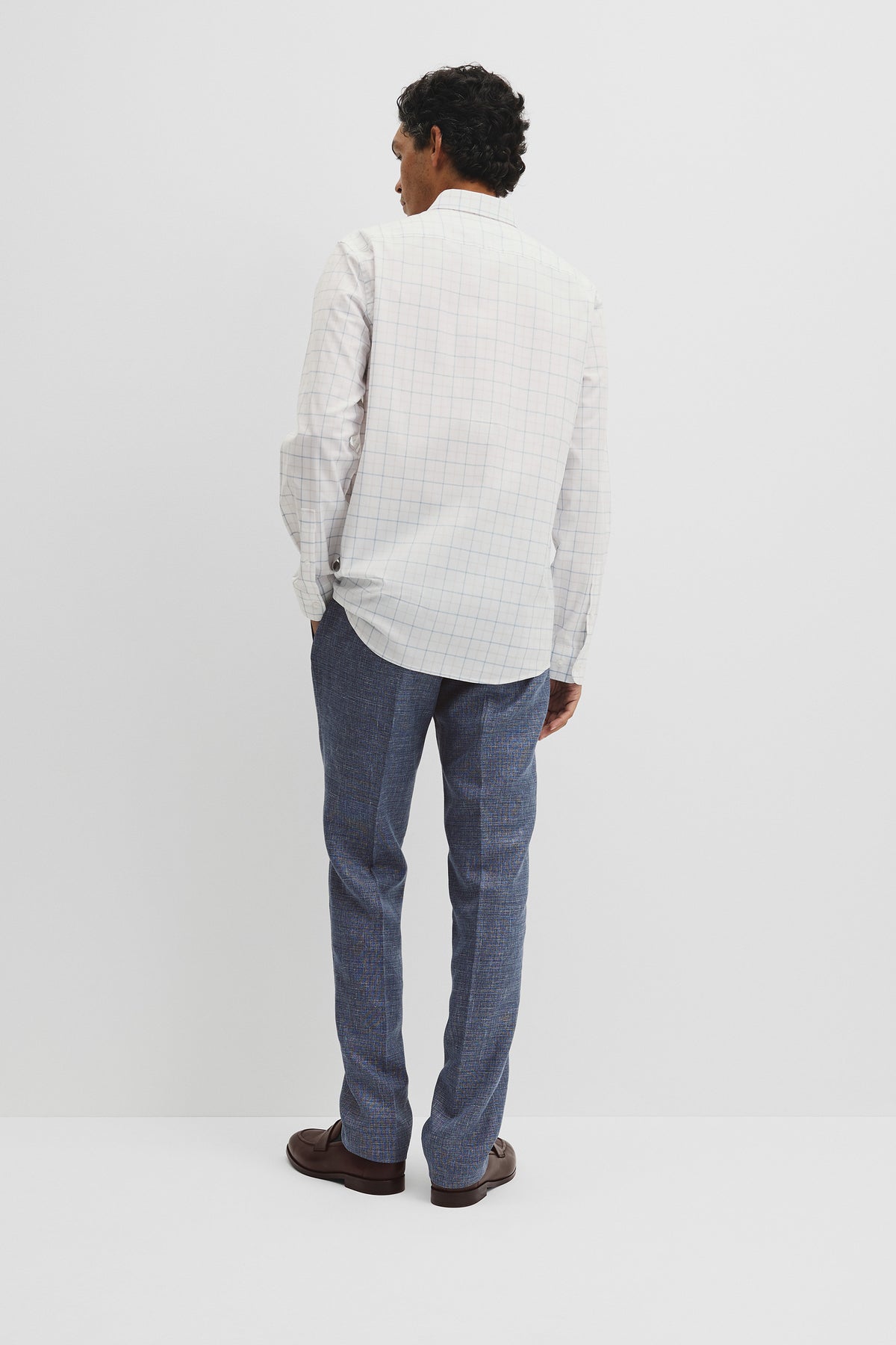 Long Sleeve Slim Cut And Sew Grid Shirt