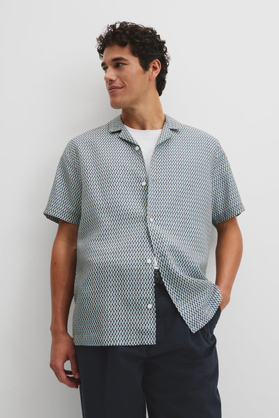 Short Sleeve Tencel Linen Geometric Print Shirt