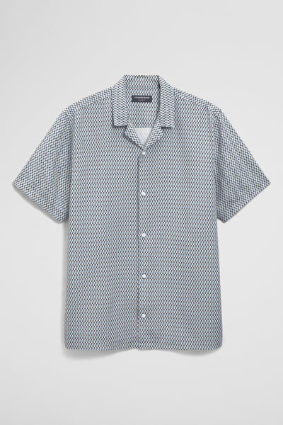 Short Sleeve Tencel Linen Geometric Print Shirt