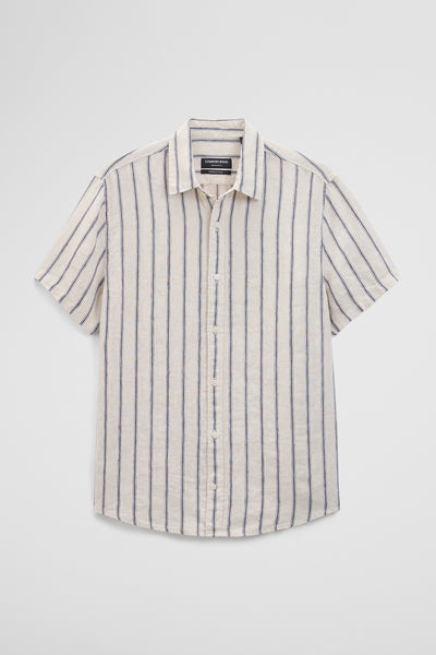 Short Sleeve Regular Fit Linen Stripe Shirt