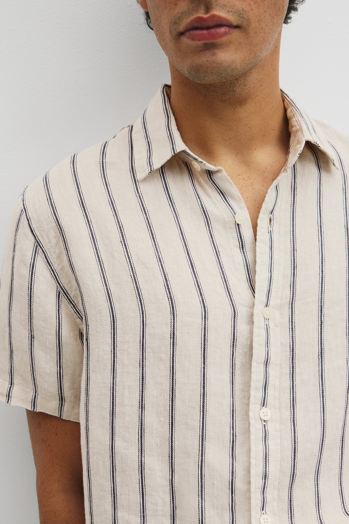 Short Sleeve Regular Fit Linen Stripe Shirt