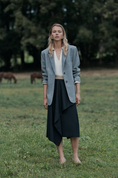 Wool Blend Pinstripe Classic Blazer