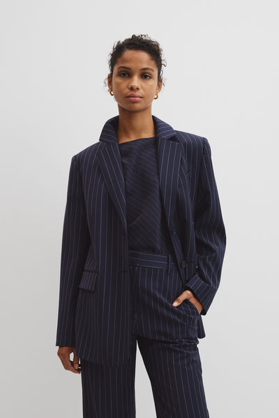 Wool Blend Pinstripe Classic Blazer