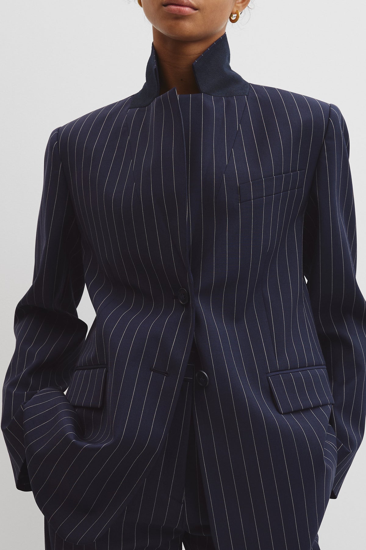 Wool Blend Pinstripe Classic Blazer