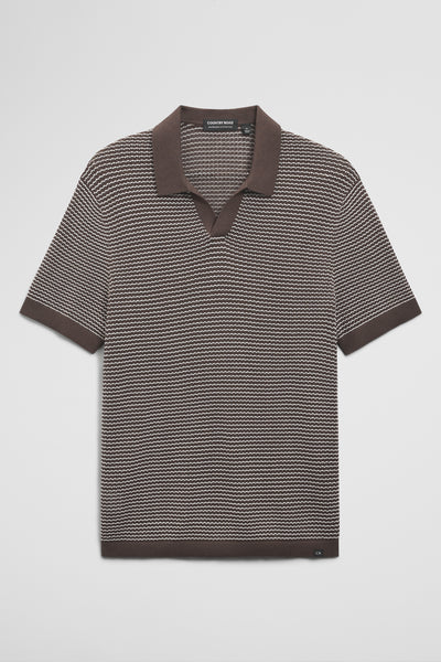 Australian Cotton Silk Blend Textured Stripe Polo