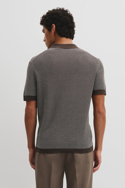 Australian Cotton Silk Blend Textured Stripe Polo