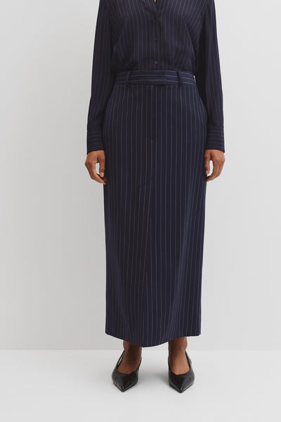 Wool Blend Tailored Pinstripe Column Skirt