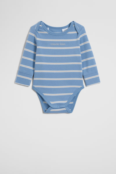 Organically Grown Cotton Stripe Logo Long Sleeve Bodysuit