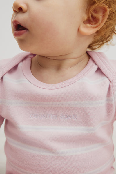 Organically Grown Cotton Stripe Logo Long Sleeve Bodysuit