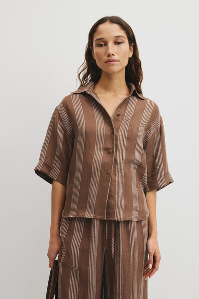 Stripe Short Sleeve Linen Shirt