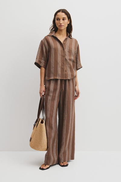 Stripe Short Sleeve Linen Shirt