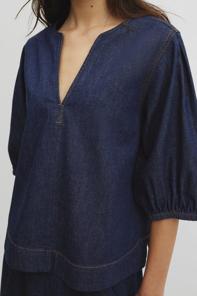 Short Sleeve Denim Blouse