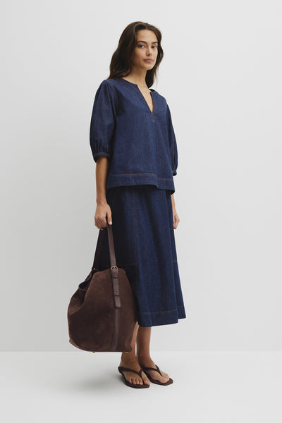 Short Sleeve Denim Blouse