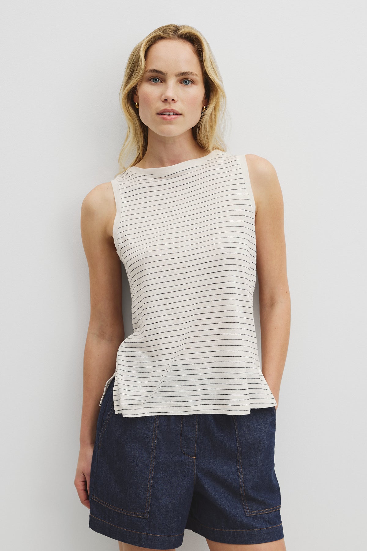 Stripe Linen Boat Neck Tank