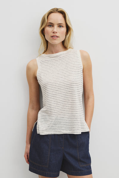 Stripe Linen Boat Neck Tank