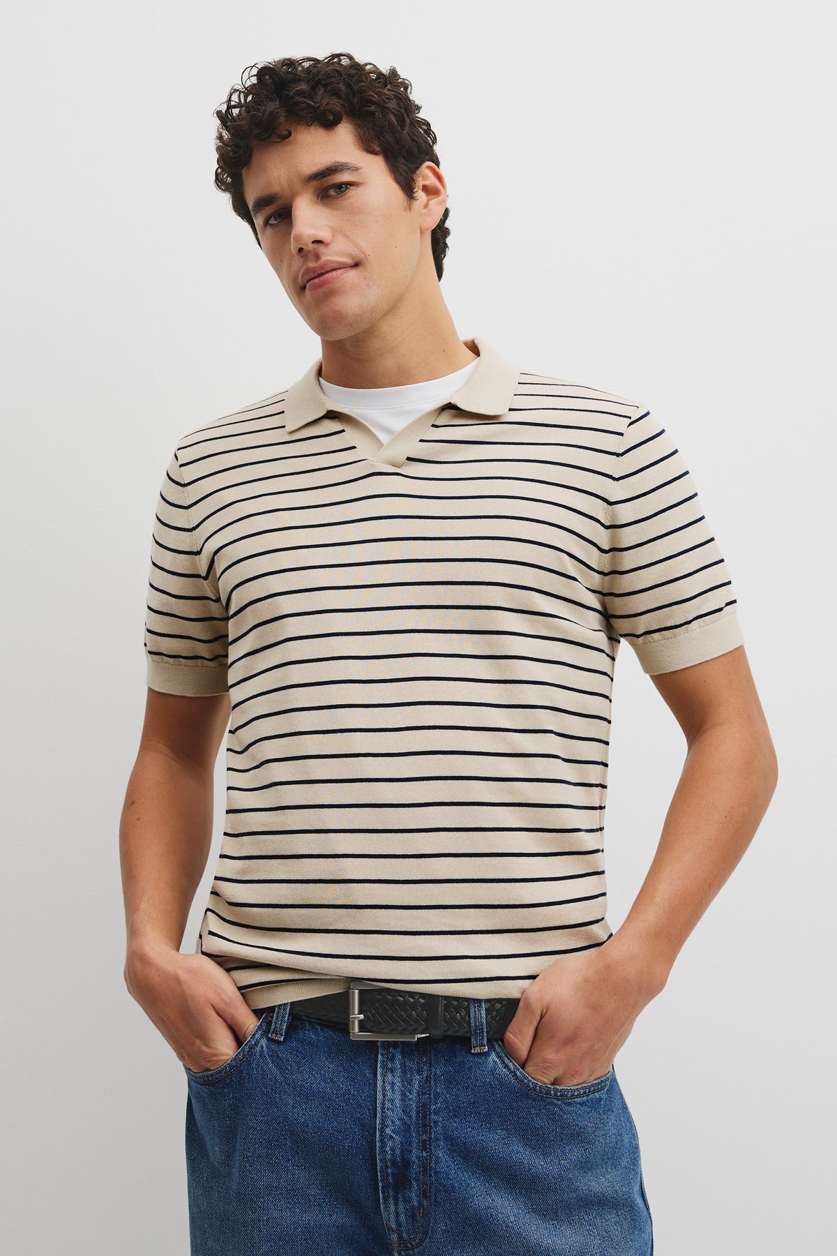 Australian Cotton Silk Stripe Knit Polo