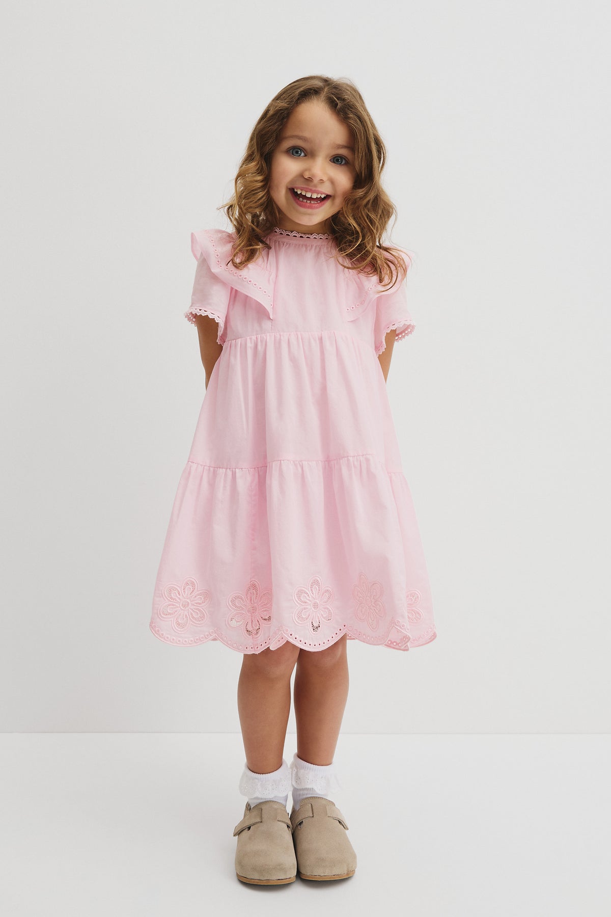 Short Sleeve Tier Cutwork Dress