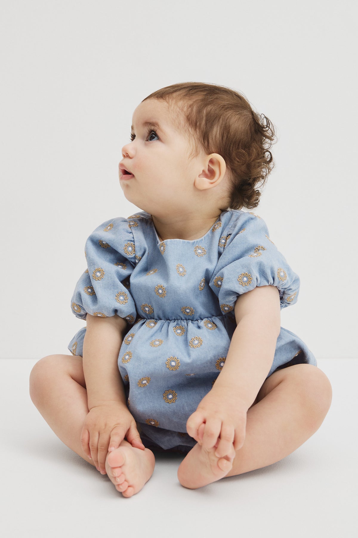 Short Sleeve Chambray Embroidered Romper