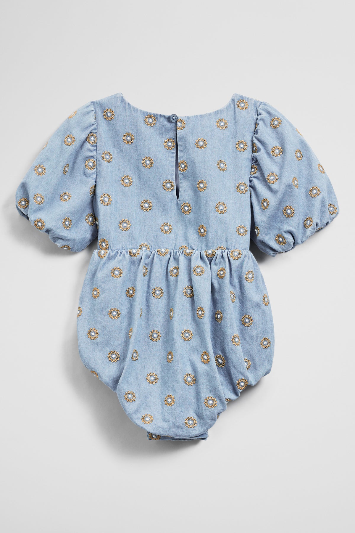 Short Sleeve Chambray Embroidered Romper