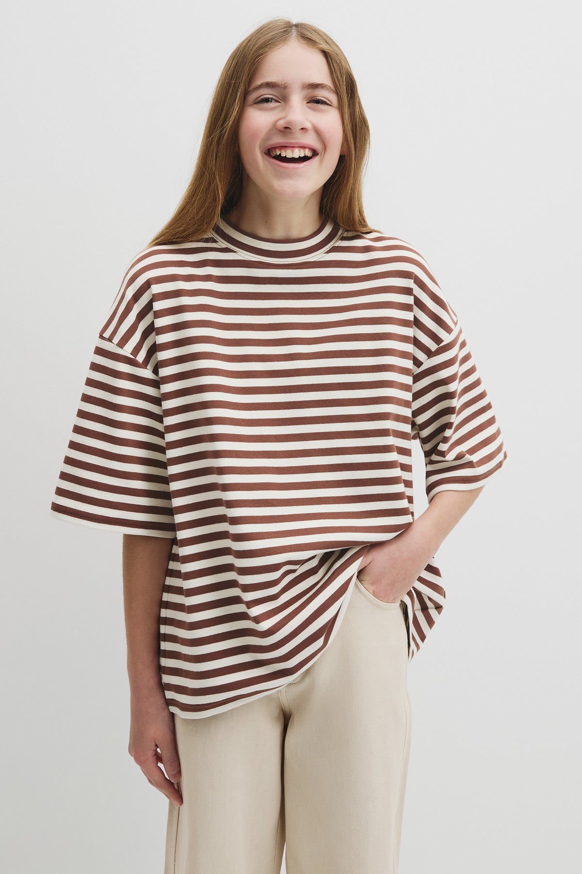 Teen Australian Cotton Blend Short Sleeve Oversized Stripe T-Shirt