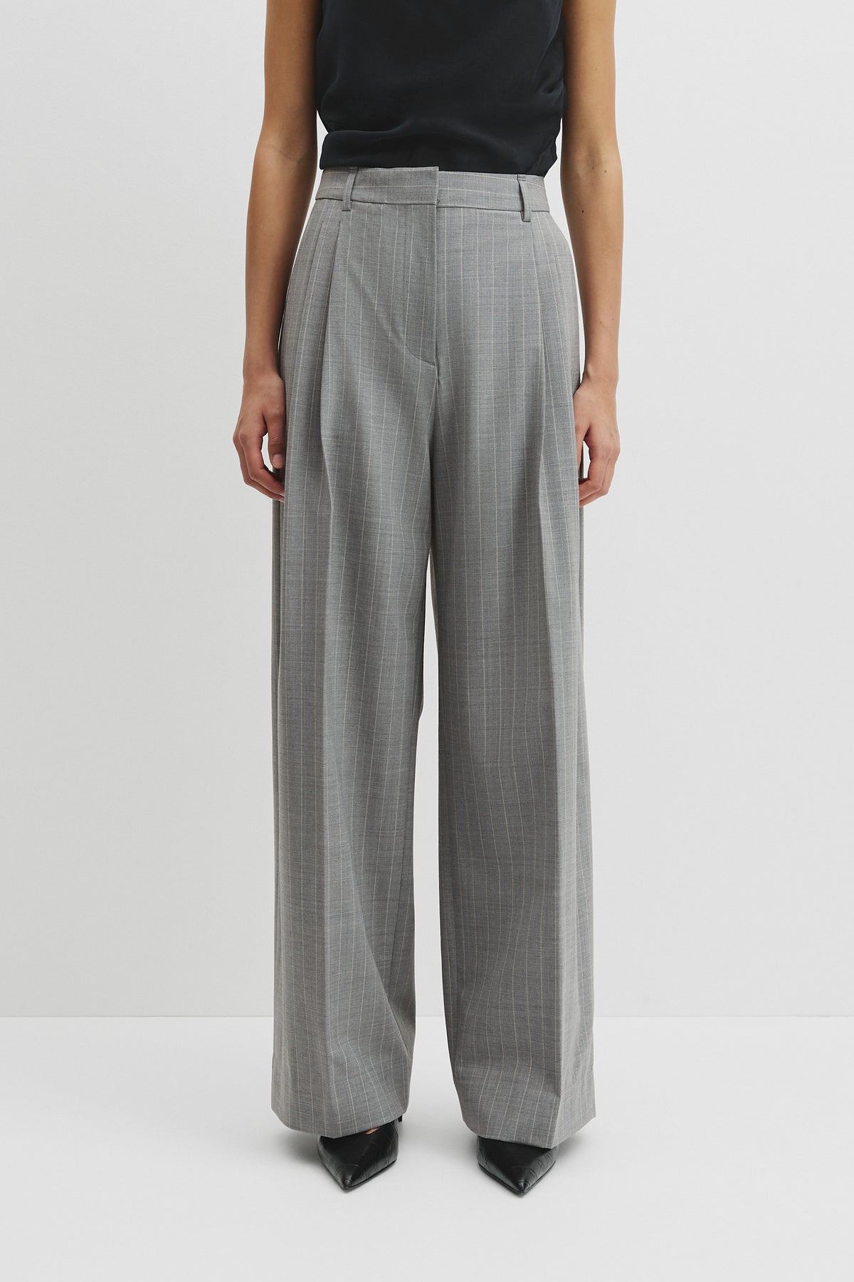 Wool Blend Tailored Pinstripe Pant