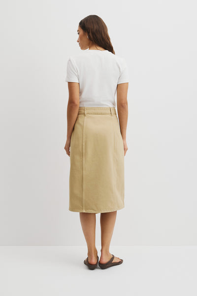 Denim Wrap Midi Skirt