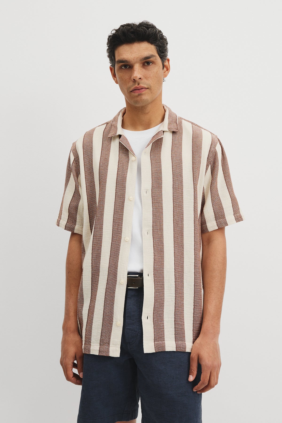 Relaxed Fit Basket Weave Stripe Shirt