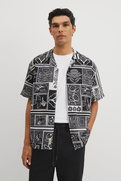 Relaxed Fit Tencel Linen Stamp Print Shirt