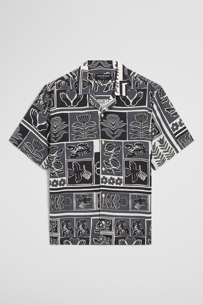 Relaxed Fit Tencel Linen Stamp Print Shirt