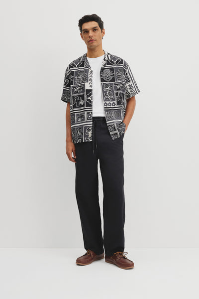 Relaxed Fit Tencel Linen Stamp Print Shirt