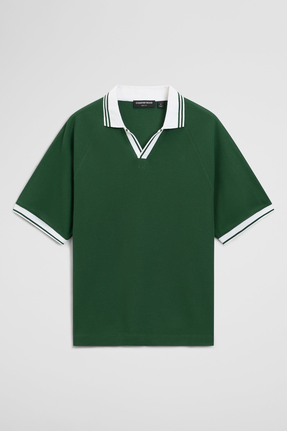 Short Sleeve Textured Contrast Tip Trophy Neck T-Shirt