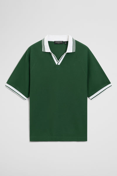 Short Sleeve Textured Contrast Tip Trophy Neck T-Shirt