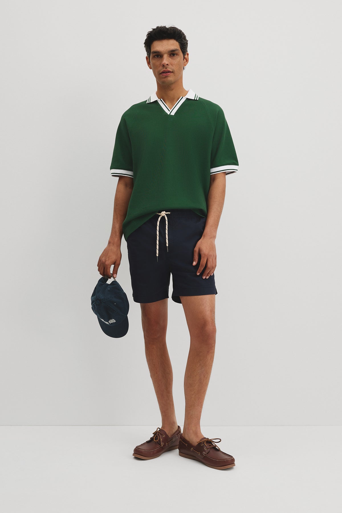 Short Sleeve Textured Contrast Tip Trophy Neck T-Shirt