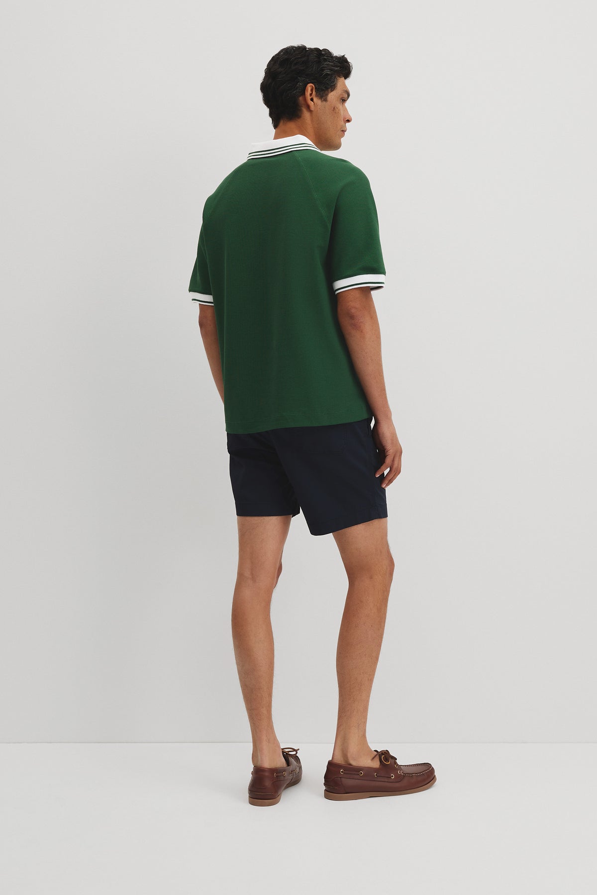 Short Sleeve Textured Contrast Tip Trophy Neck T-Shirt