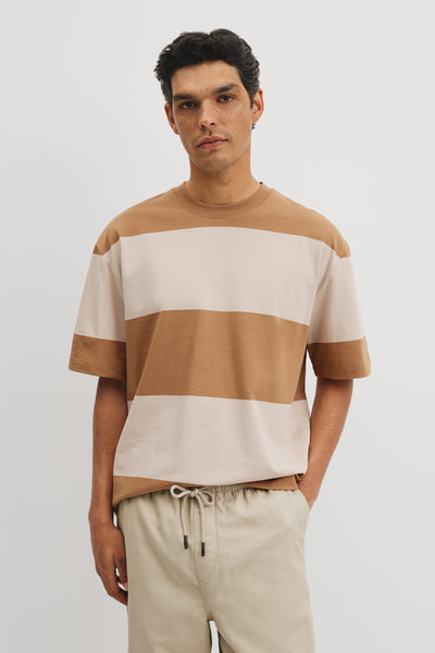 Short Sleeve Boxy Logo Stripe T-Shirt