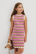 Teen Australian Cotton Sleeveless Stripe Crochet Dress