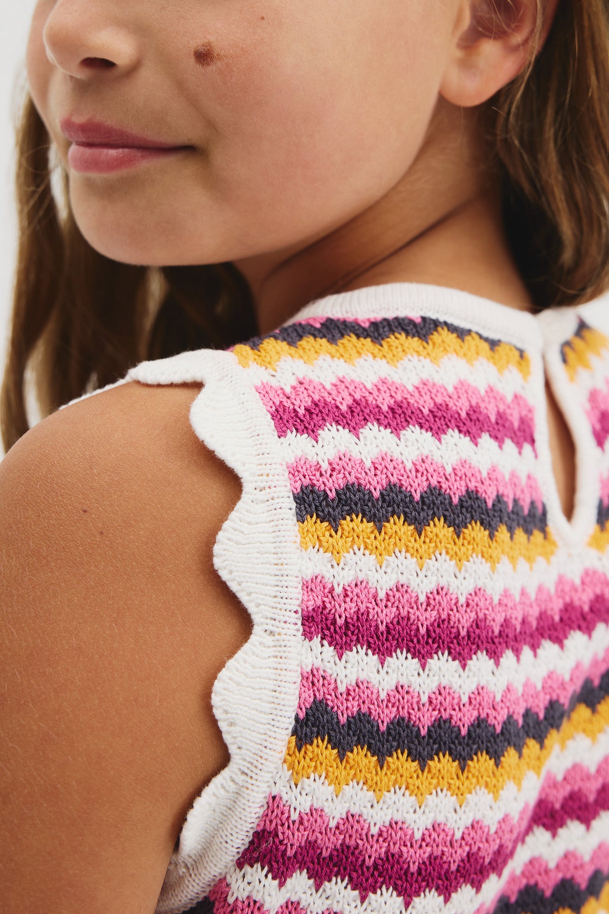 Teen Australian Cotton Sleeveless Stripe Crochet Dress