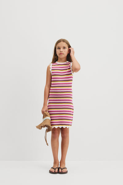 Teen Australian Cotton Sleeveless Stripe Crochet Dress