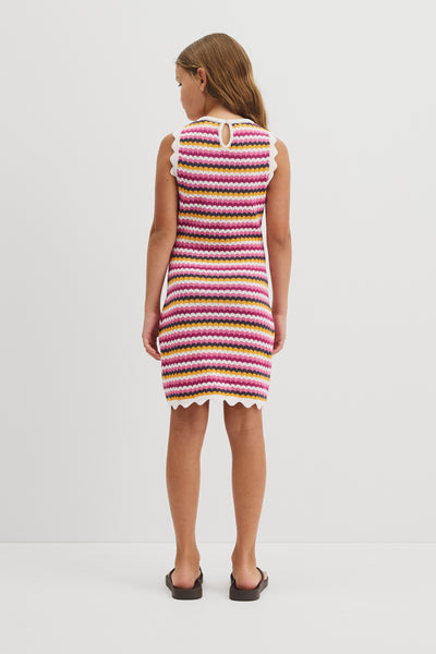 Teen Australian Cotton Sleeveless Stripe Crochet Dress