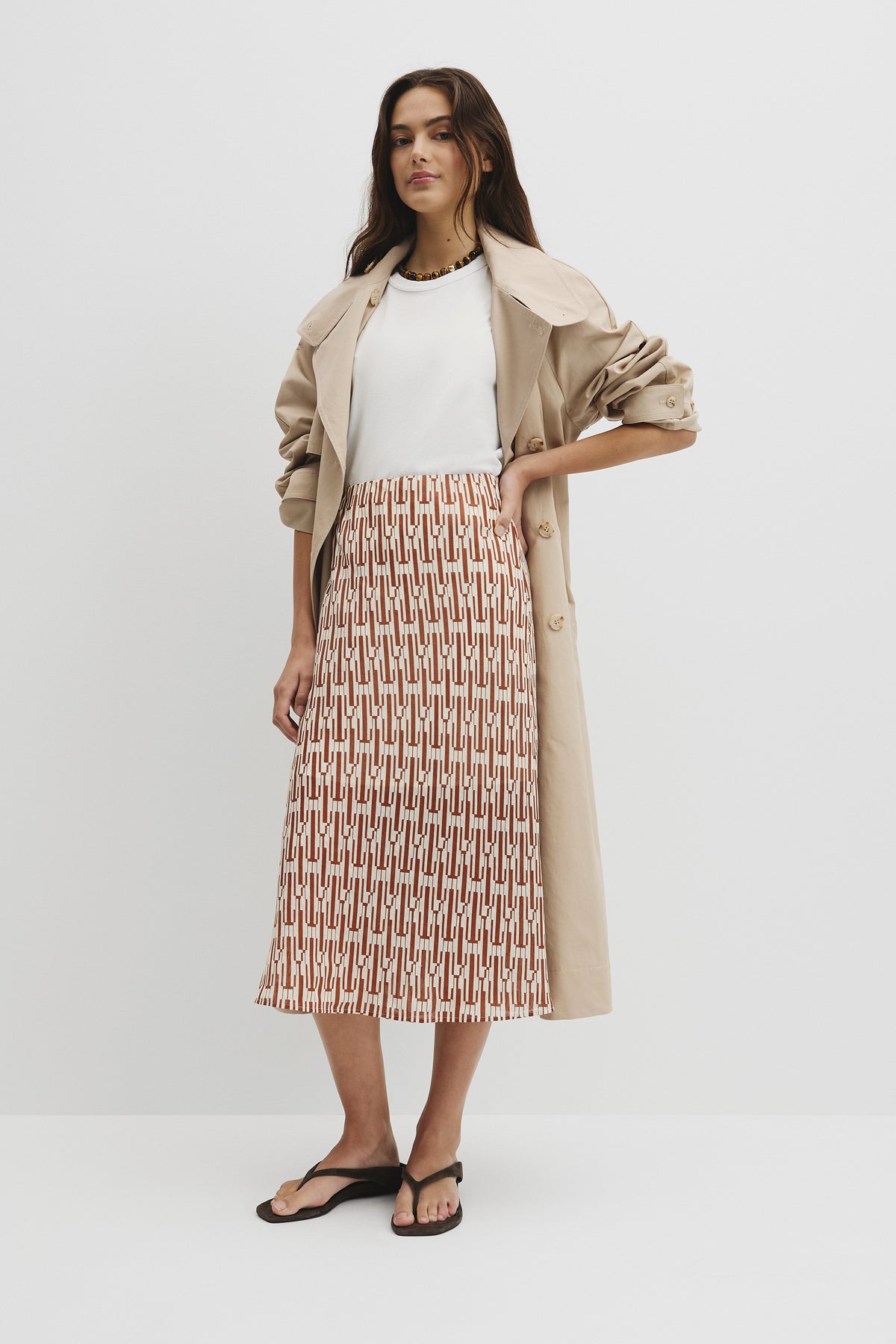 Print Bias Midi Skirt