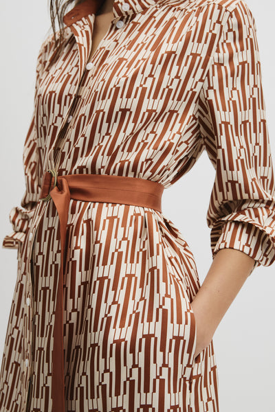 Printed Silk Midi Shirt Dress